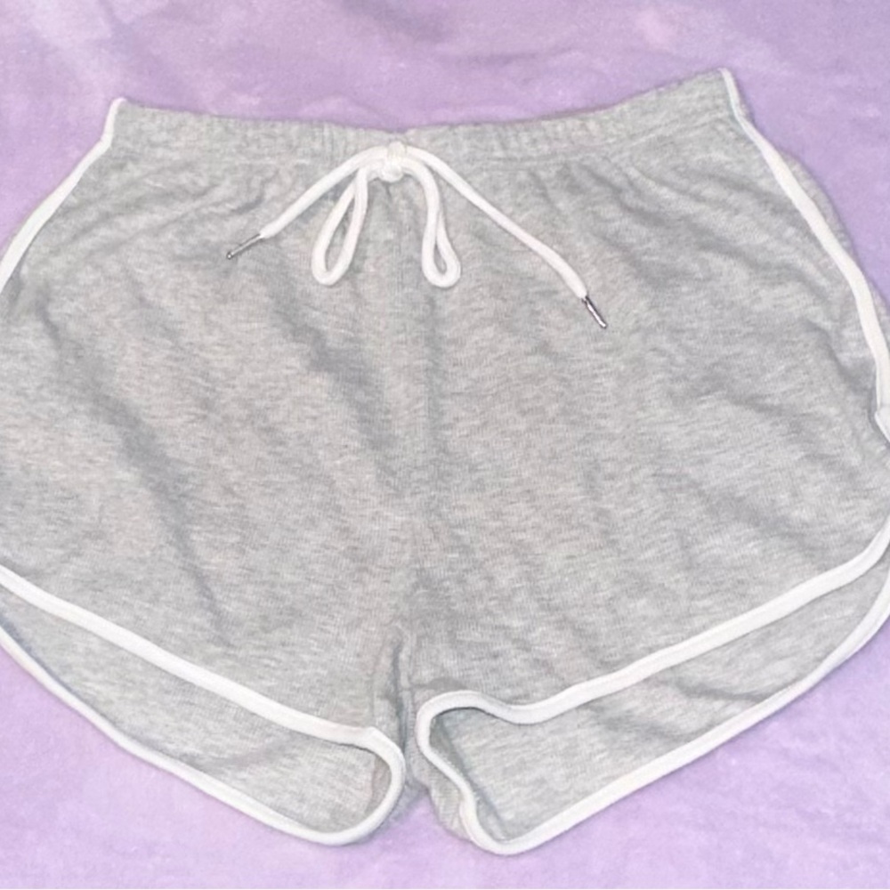 SHEIN Light Gray Athletic Shorts with White Trim